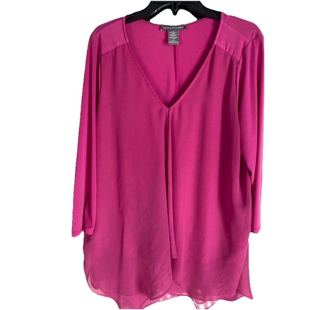 Kate & Mallory Women’s Blouse Fushia Lightweight Size Large Bold Flowing Layered